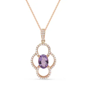 0.71Ct Amethyst 16"pendant Necklace In 14K Rose Gold