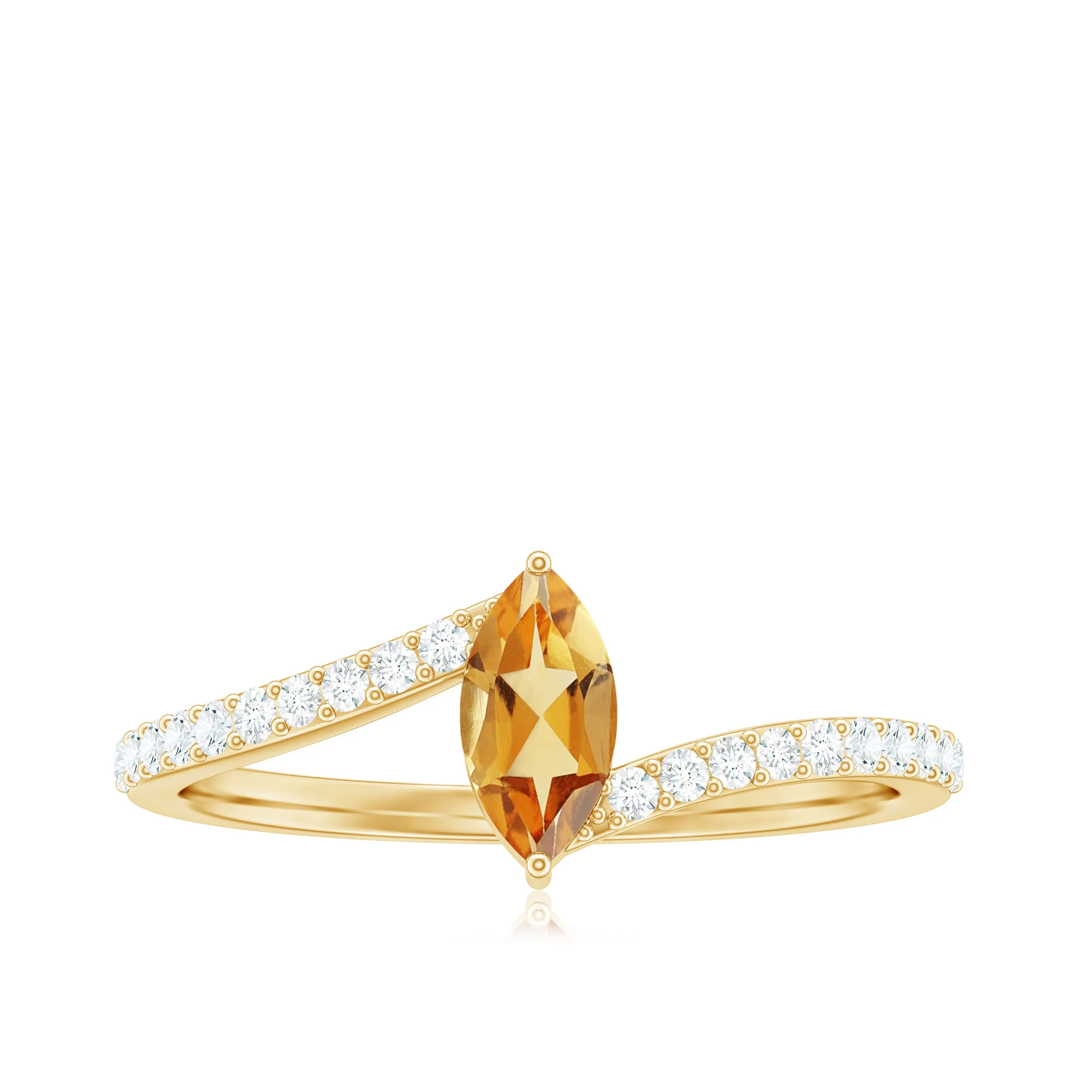 0.75 CT Marquise Cut Citrine Minimal Ring with Diamond Stones