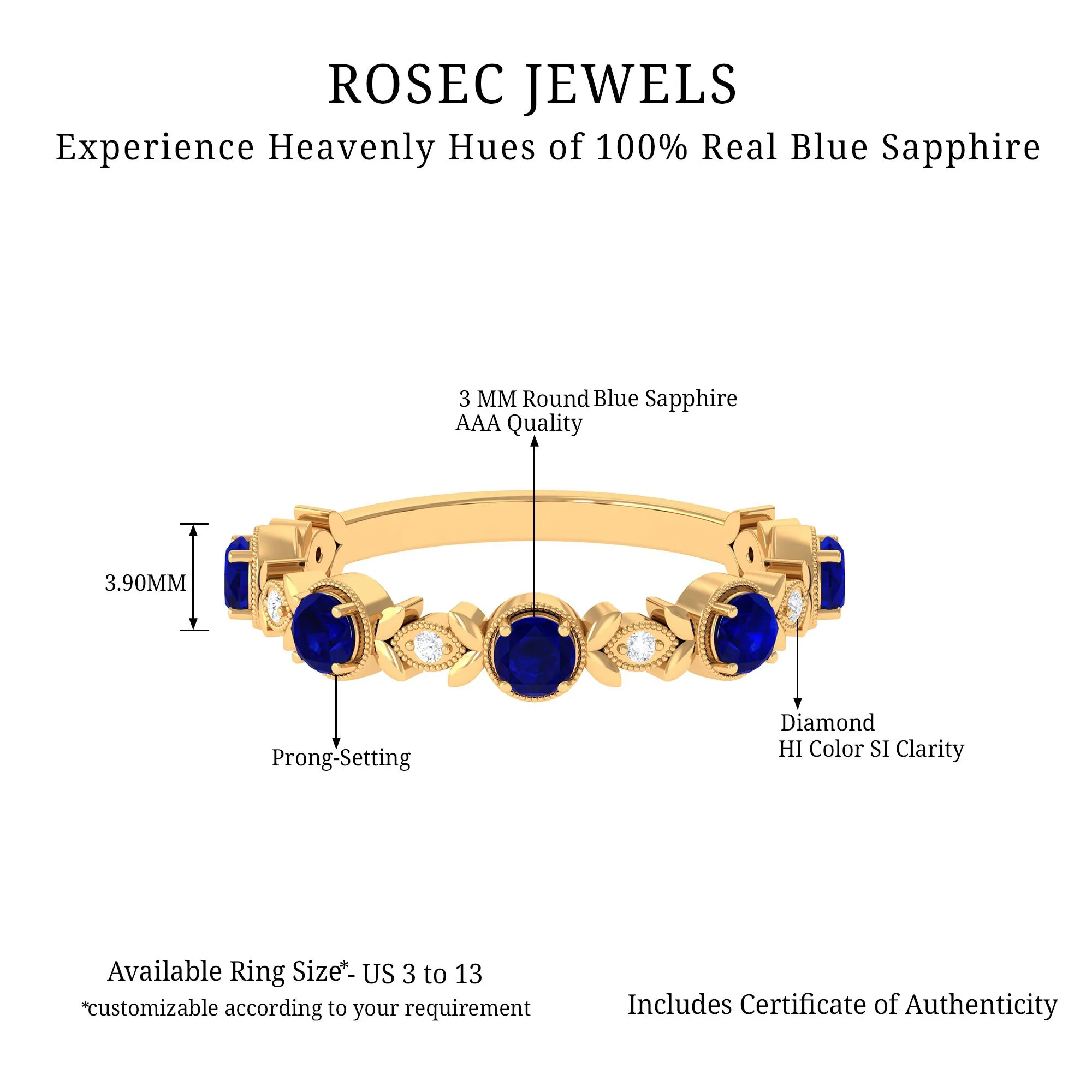 1 CT Floral Inspired Blue Sapphire and Diamond Half Eternity Ring