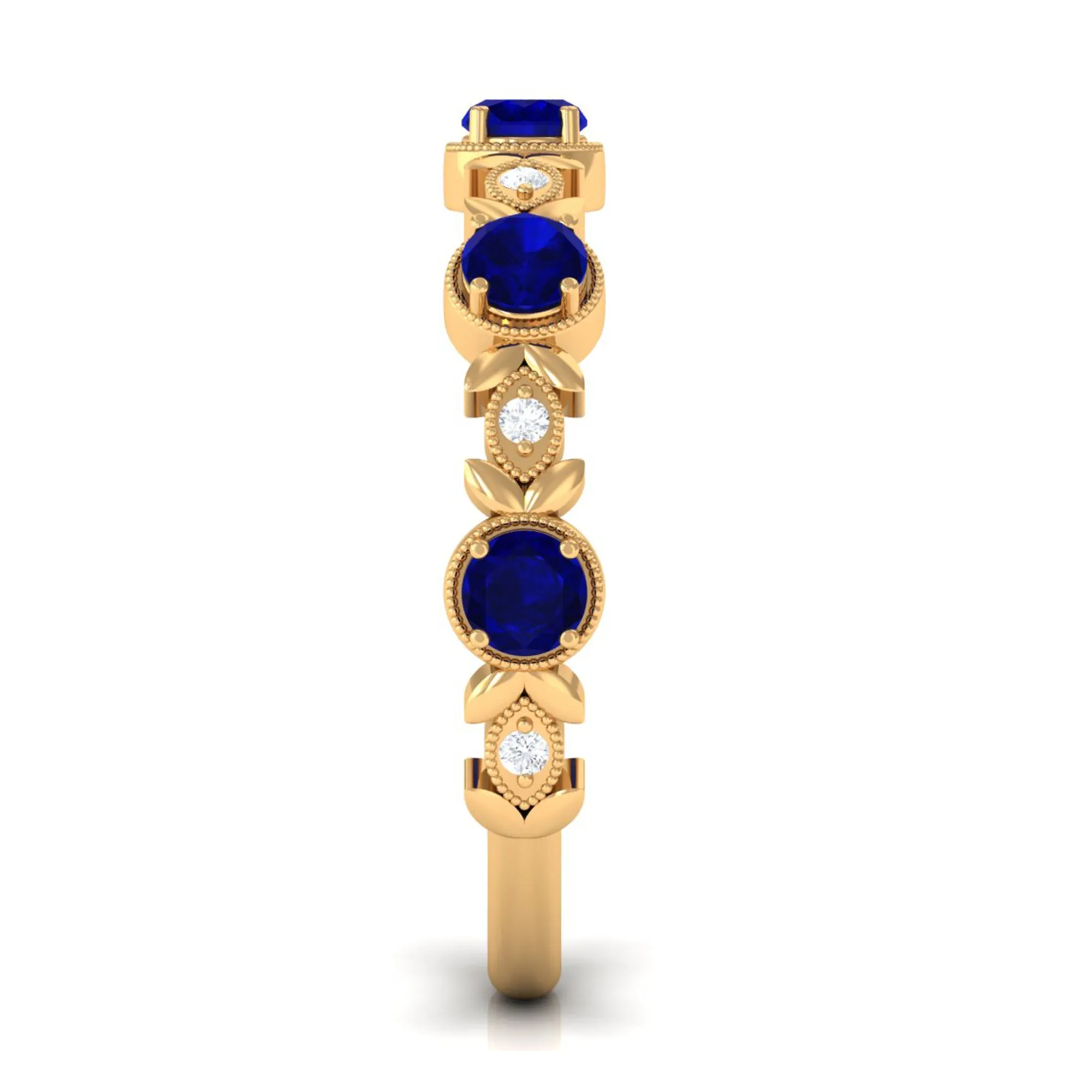 1 CT Floral Inspired Blue Sapphire and Diamond Half Eternity Ring
