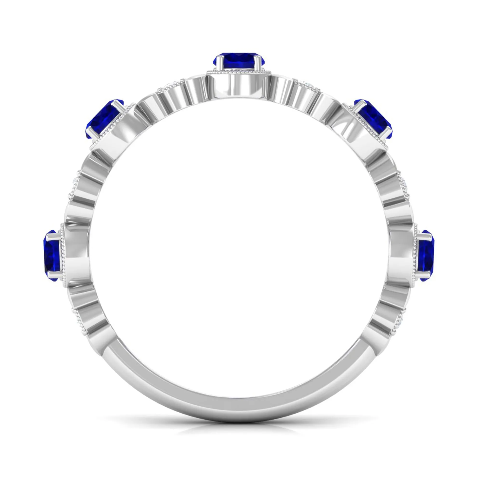 1 CT Floral Inspired Blue Sapphire and Diamond Half Eternity Ring