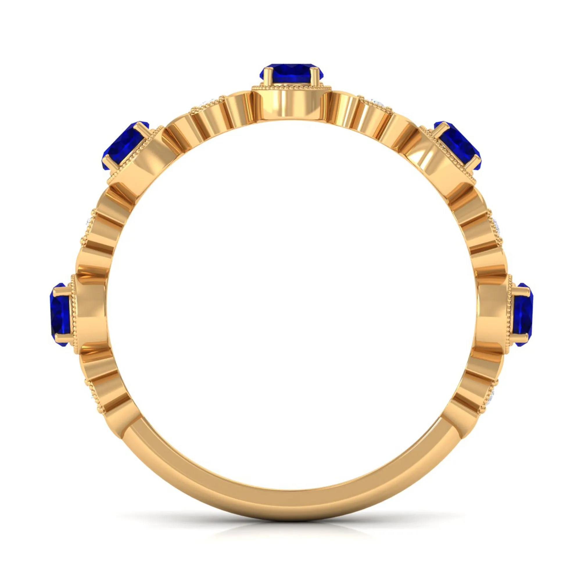 1 CT Floral Inspired Blue Sapphire and Diamond Half Eternity Ring