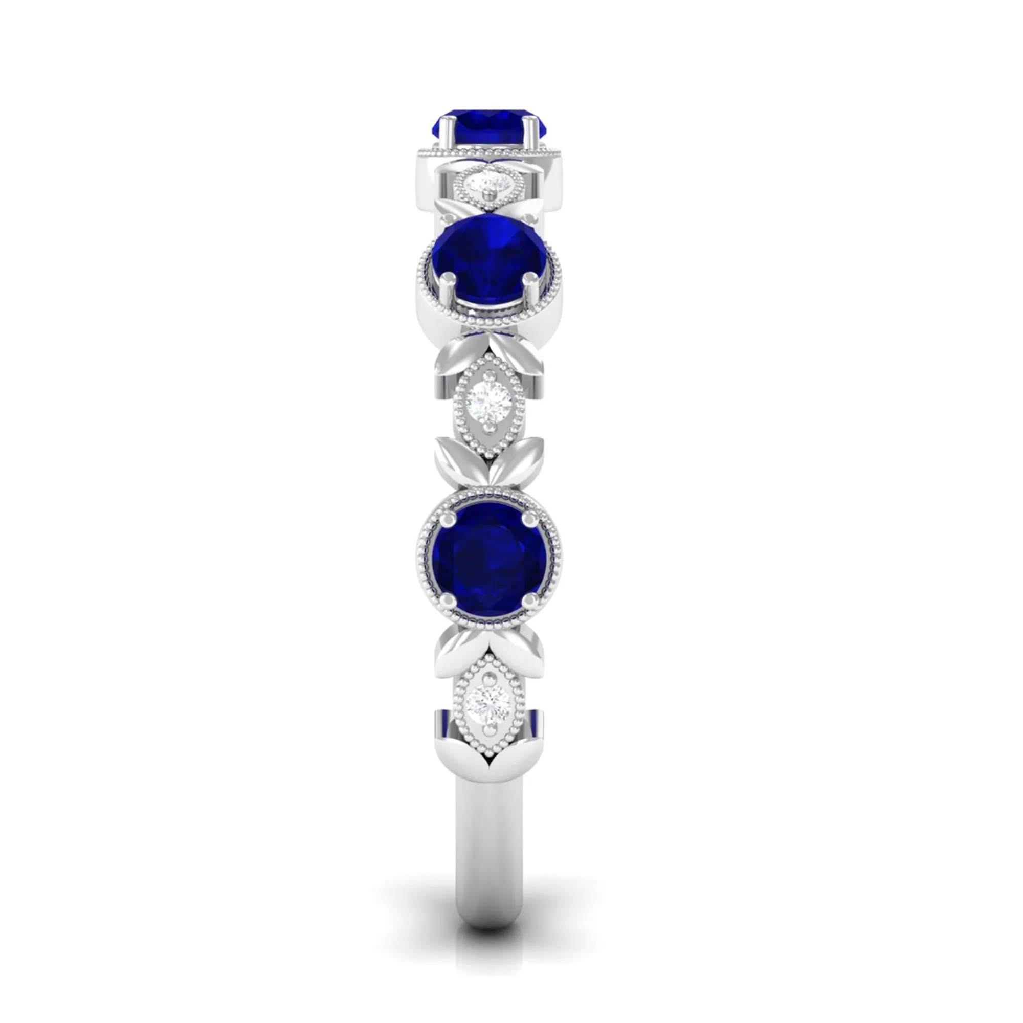 1 CT Floral Inspired Blue Sapphire and Diamond Half Eternity Ring