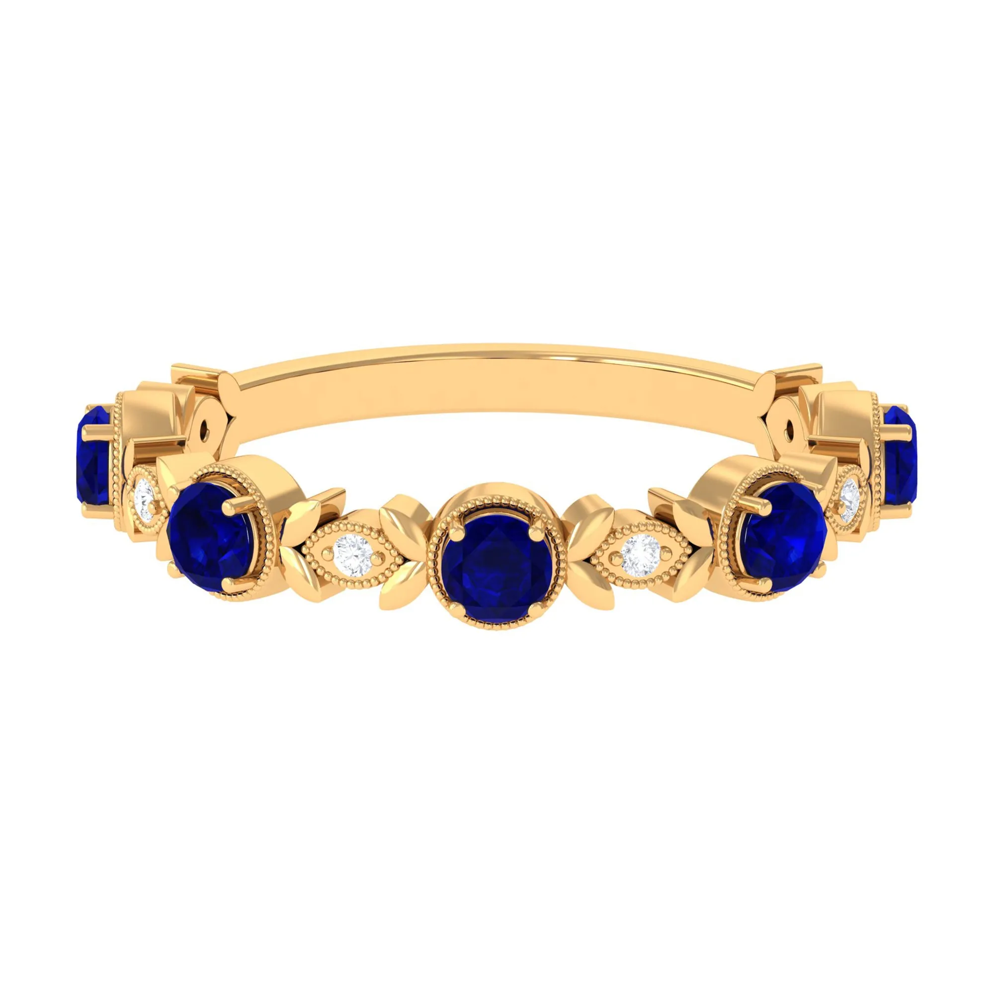 1 CT Floral Inspired Blue Sapphire and Diamond Half Eternity Ring