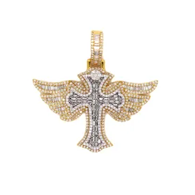 10K Yellow & White Gold Gothic Diamond Cross Pendant 3.75CT 1.99"