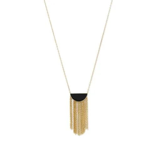 14 Karat Gold Plated Black Onyx and Fringe Necklace