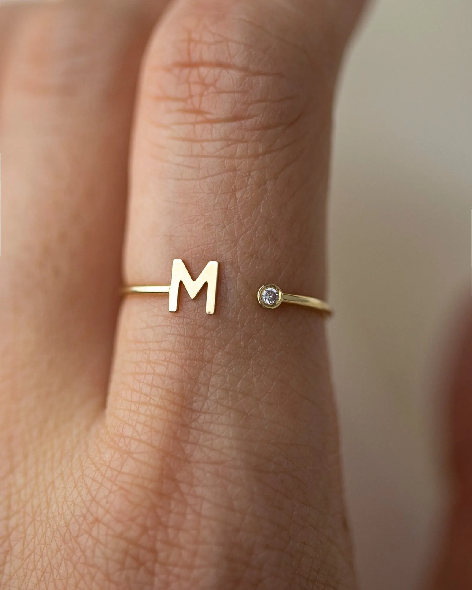 14k Gold Initial Ring with Birthstone