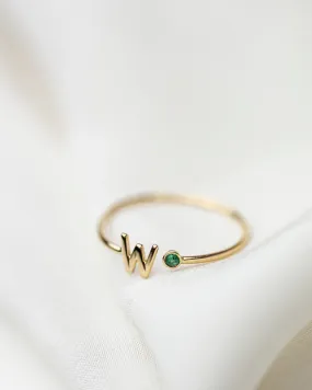 14k Gold Initial Ring with Birthstone