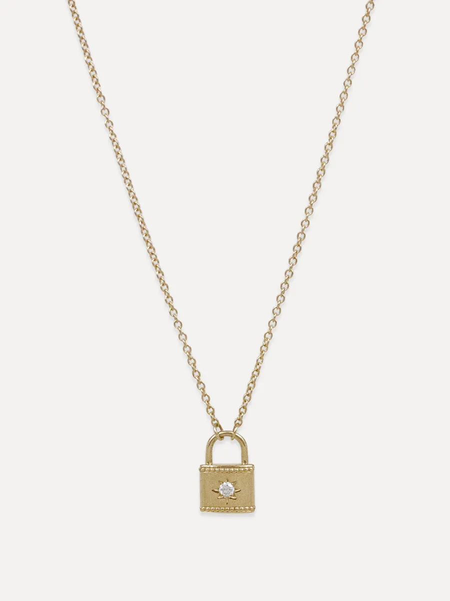 14K Pavé Diamond Padlock Necklace