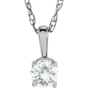 14K White 3 mm Imitation Diamond Youth Solitaire 14" Necklace