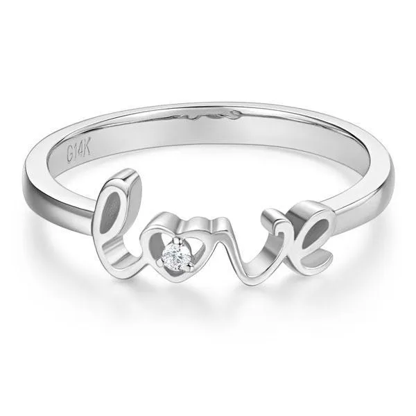 14K White Gold 585 Love Women Ring 0.01 Ct Diamond MKR7103