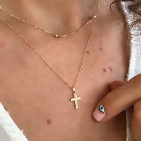 14k Yellow Gold Diamond Cross Necklace