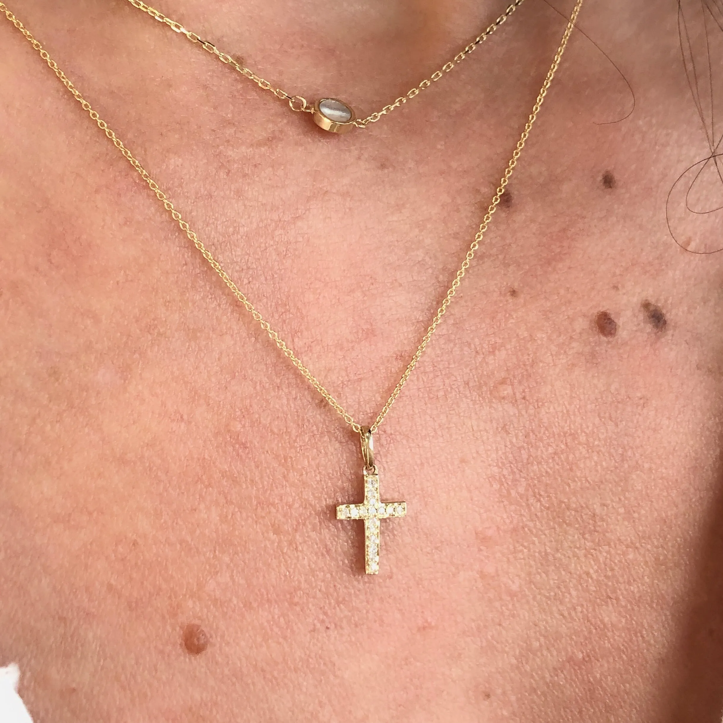 14k Yellow Gold Diamond Cross Necklace
