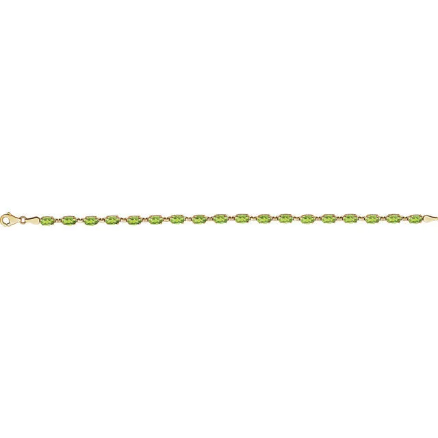 14K Yellow Gold Oval Peridot 7.25" Line Tennis Bracelet