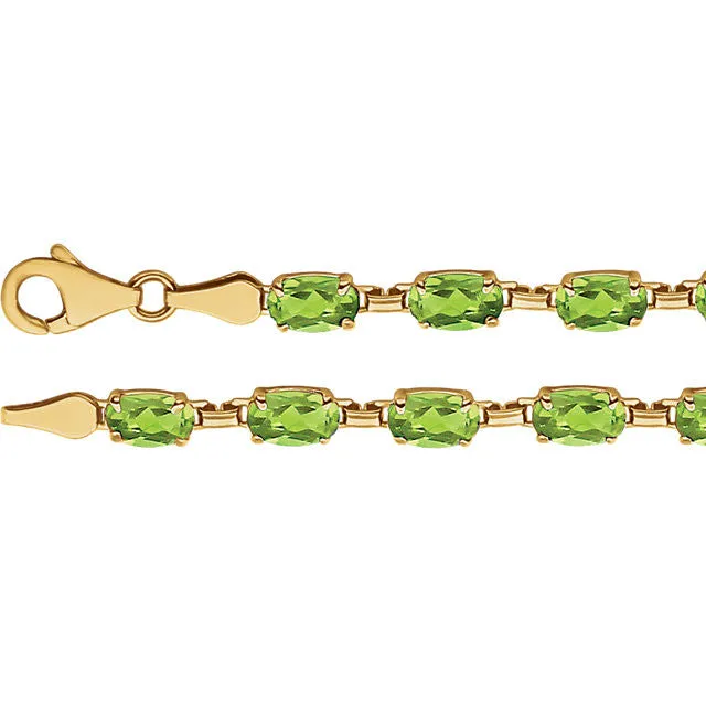 14K Yellow Gold Oval Peridot 7.25" Line Tennis Bracelet