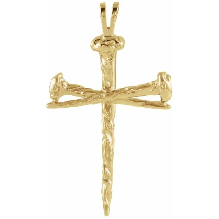 18K Yellow 34x24 mm Nail Design Cross Pendant