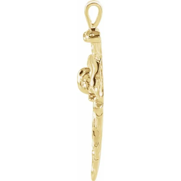 18K Yellow 34x24 mm Nail Design Cross Pendant
