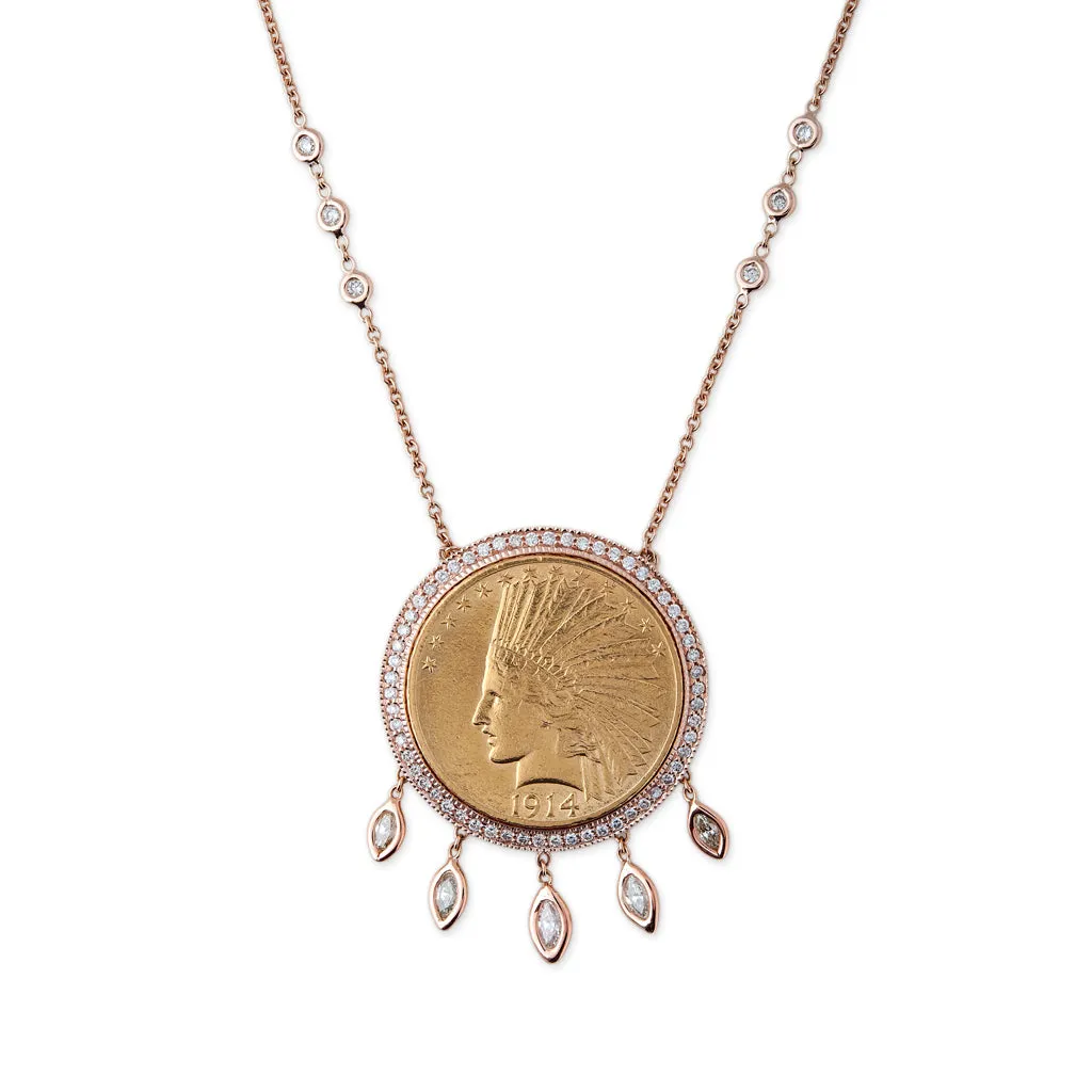 5 MARQUISE DIAMOND   GOLD COIN NECKLACE