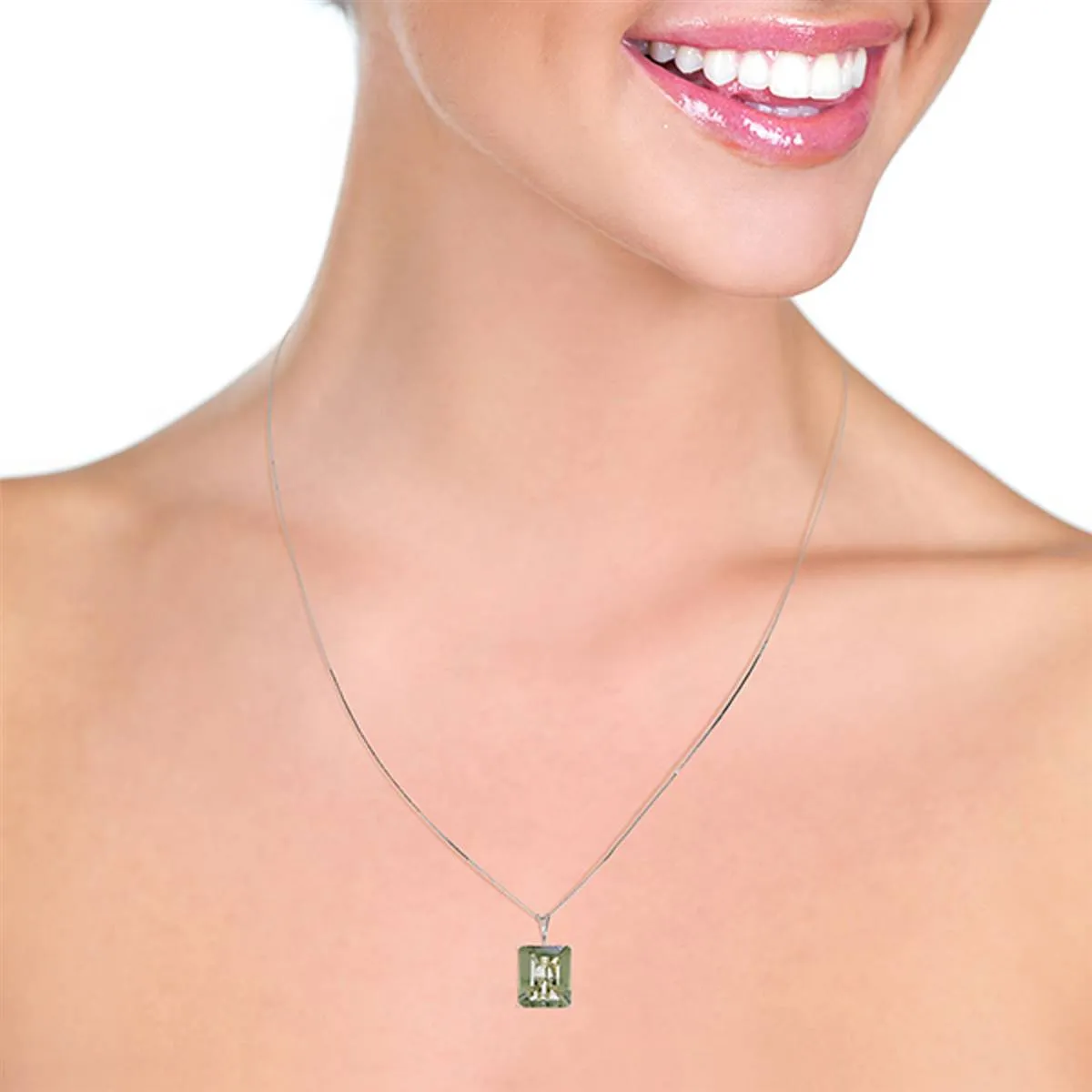 6.5 Carat 14K Solid White Gold Necklace Octagon Green Amethyst
