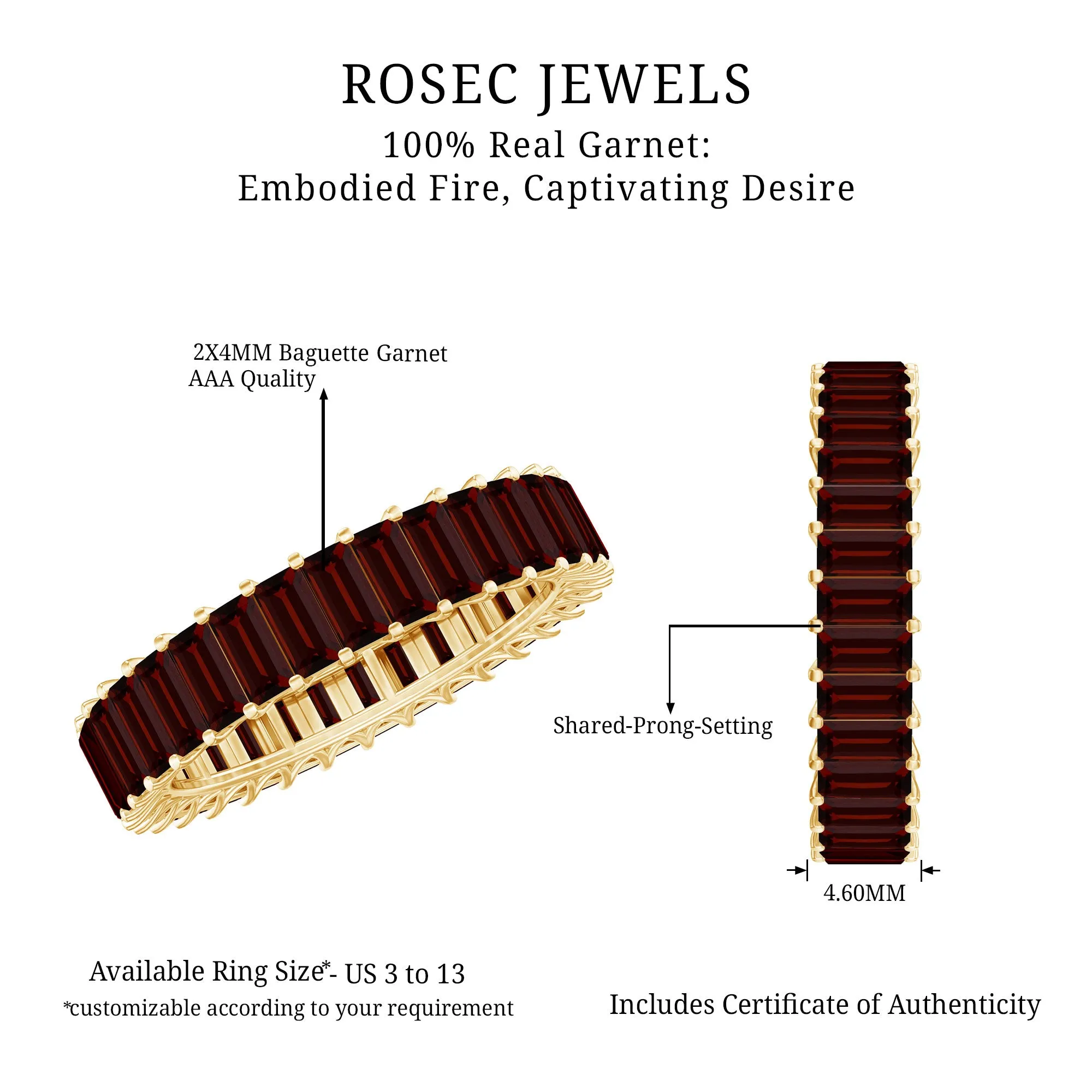7 CTW Baguette Cut Garnet Eternity Ring in Shared Prong Setting