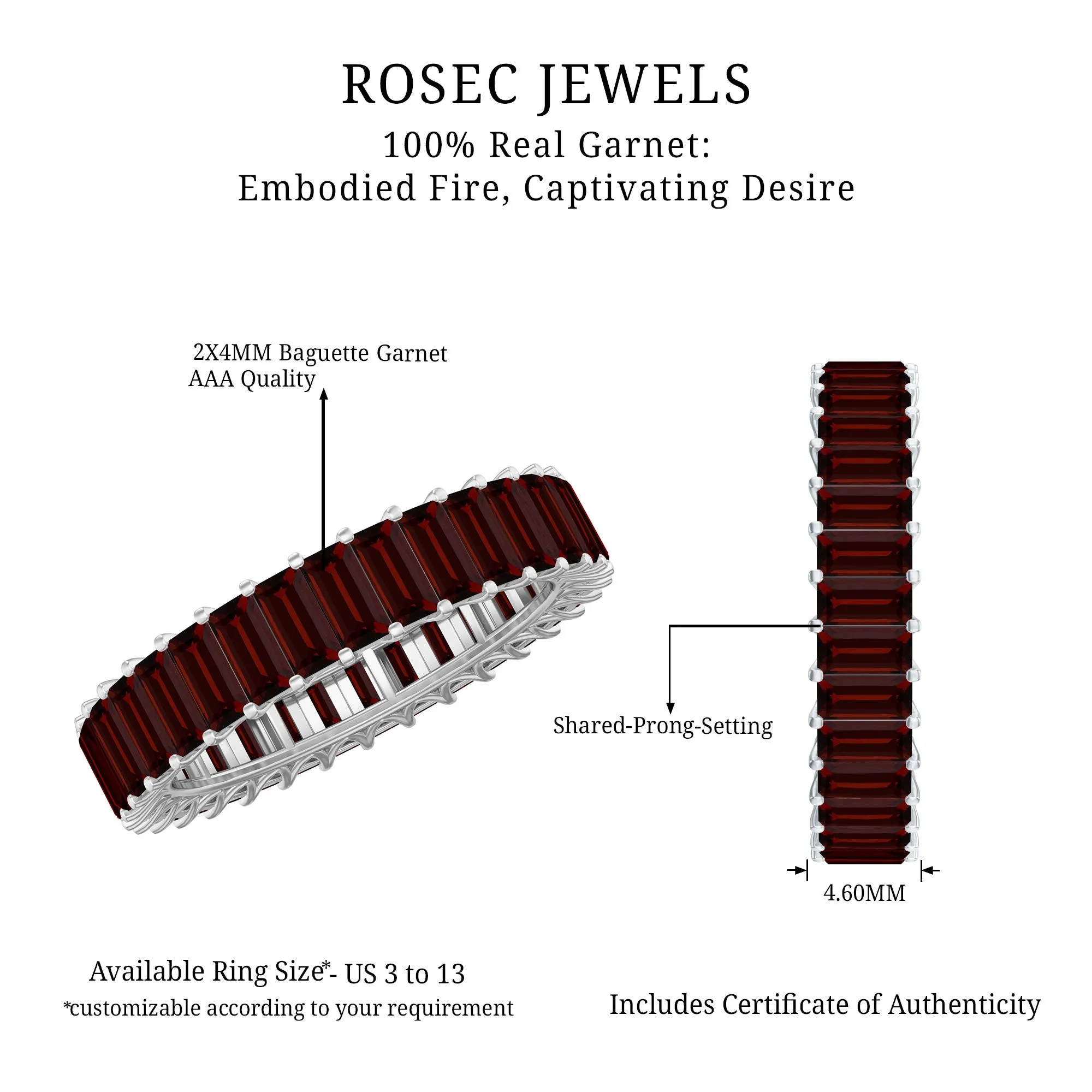 7 CTW Baguette Cut Garnet Eternity Ring in Shared Prong Setting