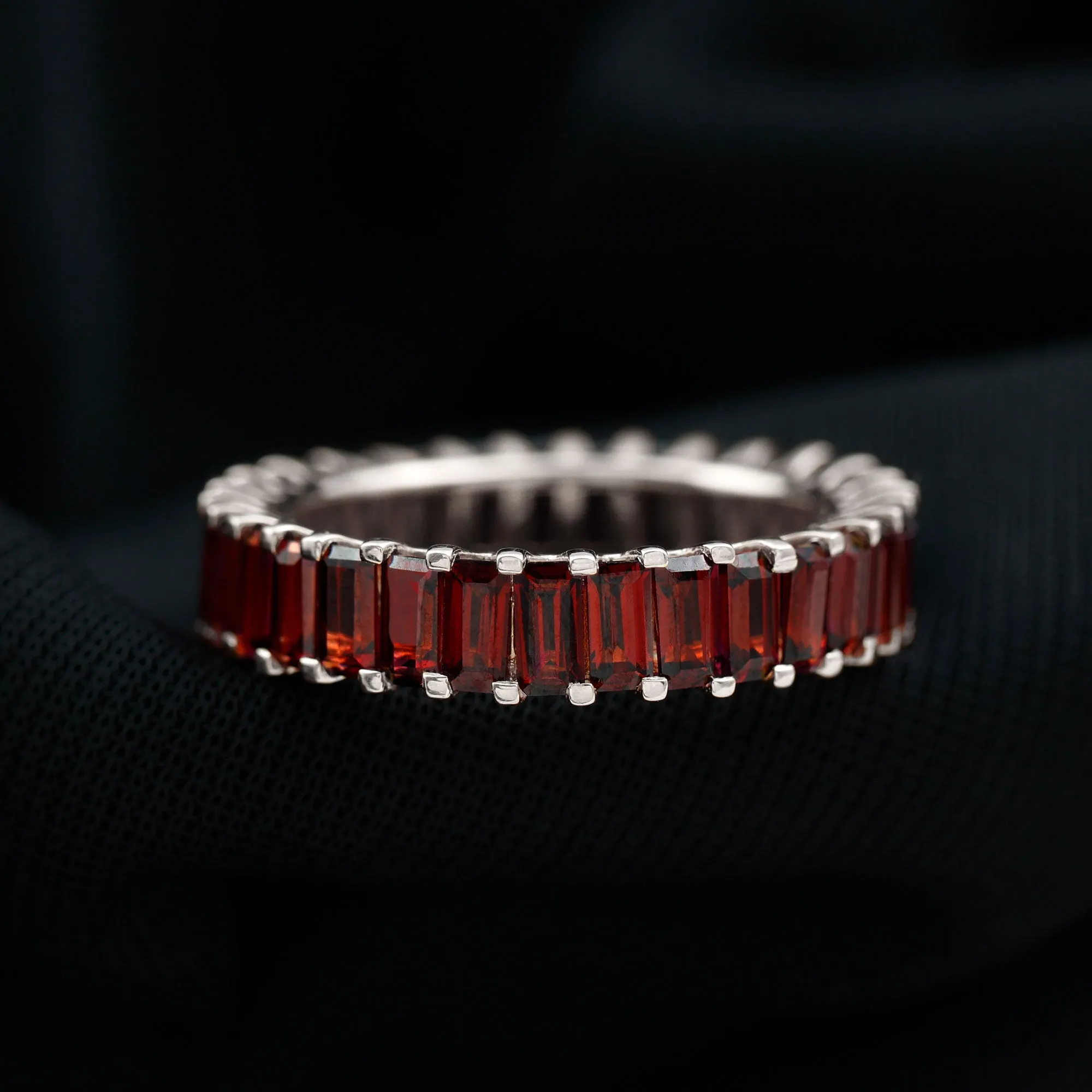 7 CTW Baguette Cut Garnet Eternity Ring in Shared Prong Setting