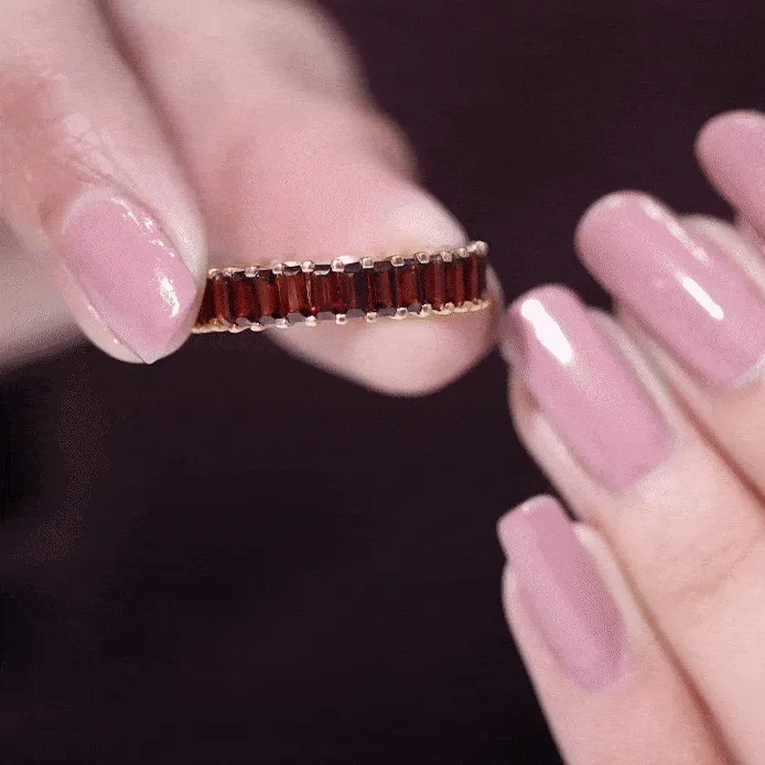 7 CTW Baguette Cut Garnet Eternity Ring in Shared Prong Setting