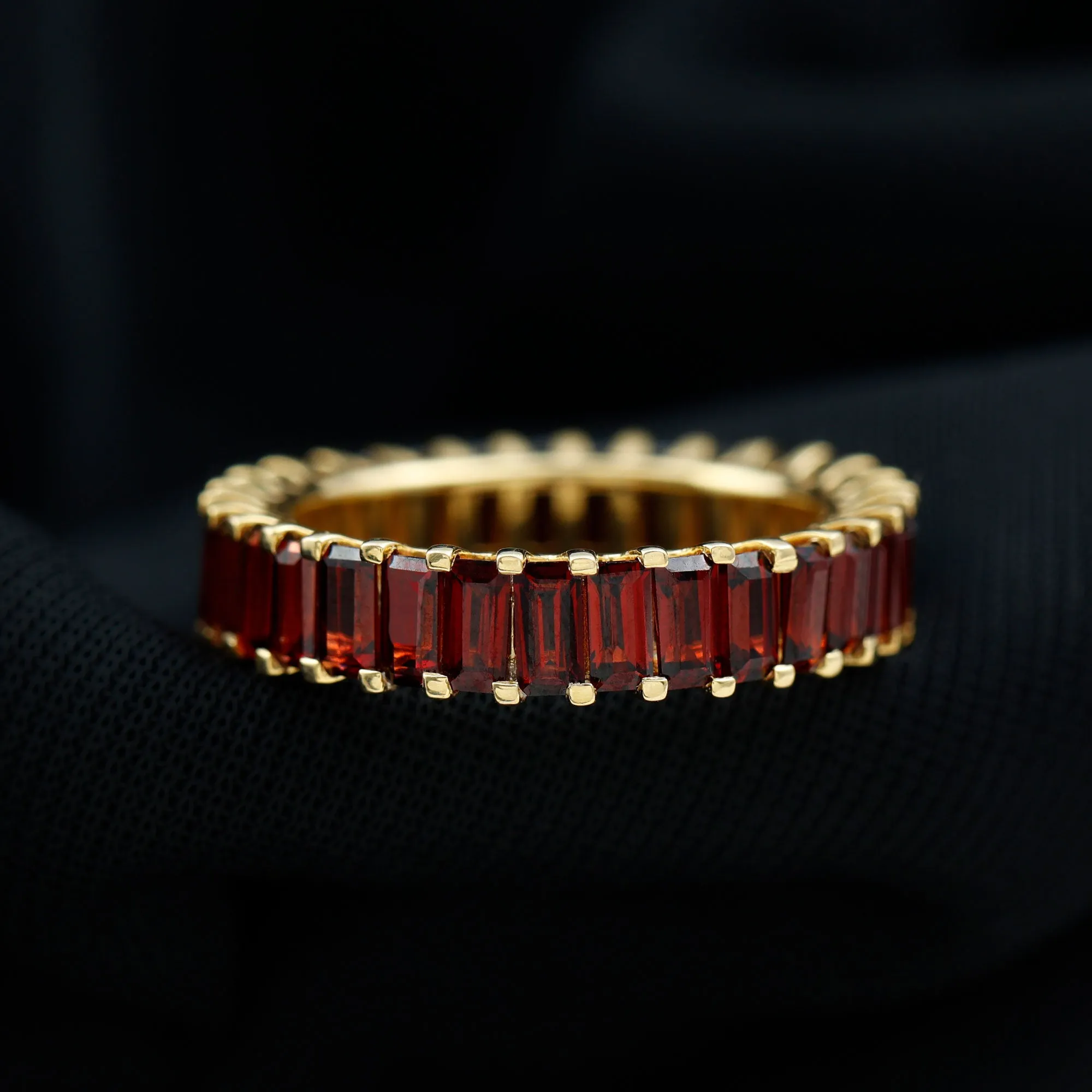 7 CTW Baguette Cut Garnet Eternity Ring in Shared Prong Setting