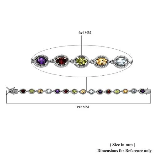 925 Sterling Silver Gemstone Link Tennis Bracelet Platinum Plated Oval Peridot Amethyst Topaz Citrine Garnet 7.25" Ct 6.8