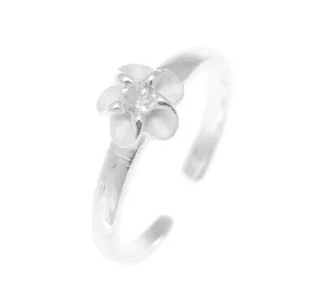 925 Sterling Silver Hawaiian Single Plumeria Flower White CZ Open Toe Ring