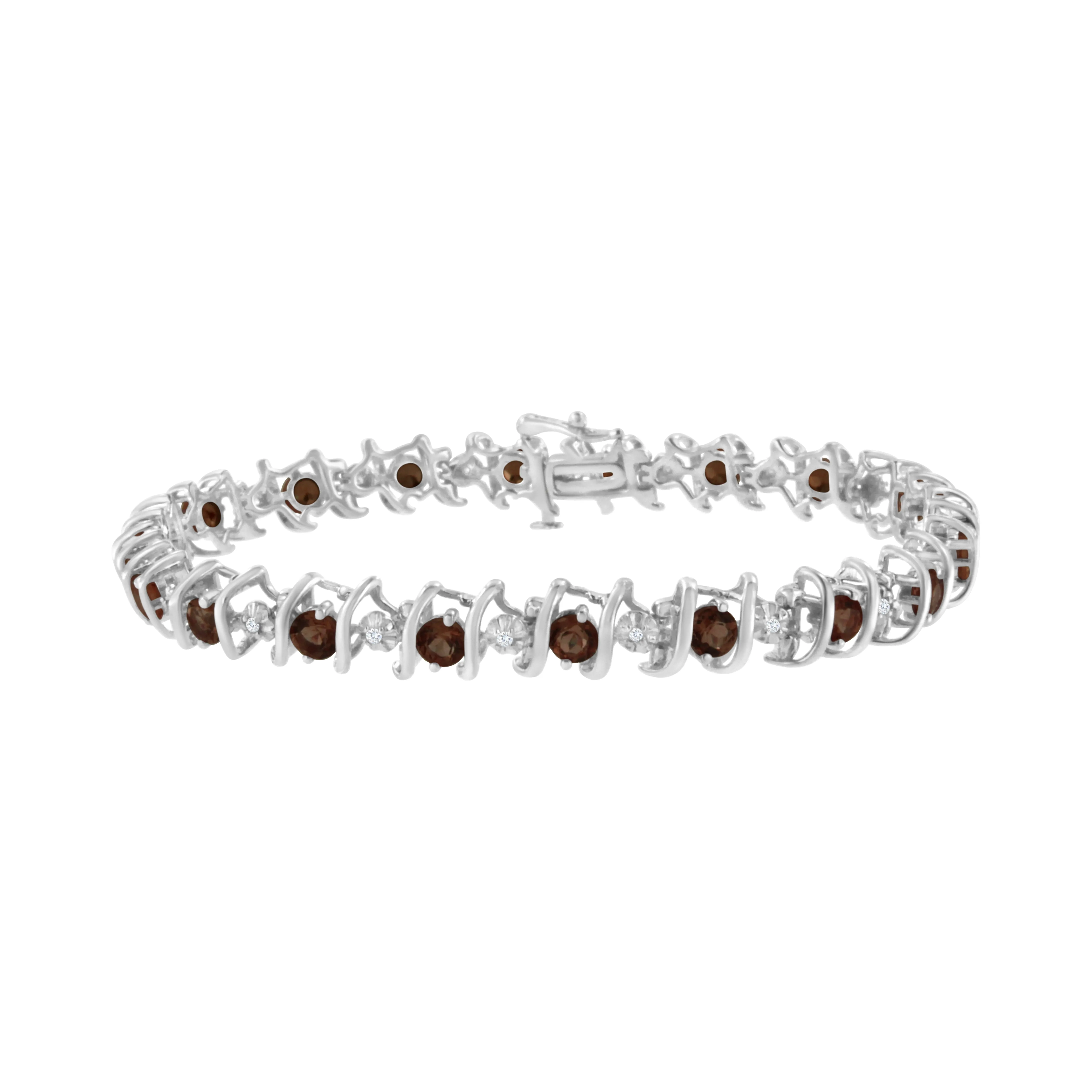 .925 Sterling Silver Lab-Grown Birthstone and 1/6 Cttw Round Diamond Tennis Bracelet