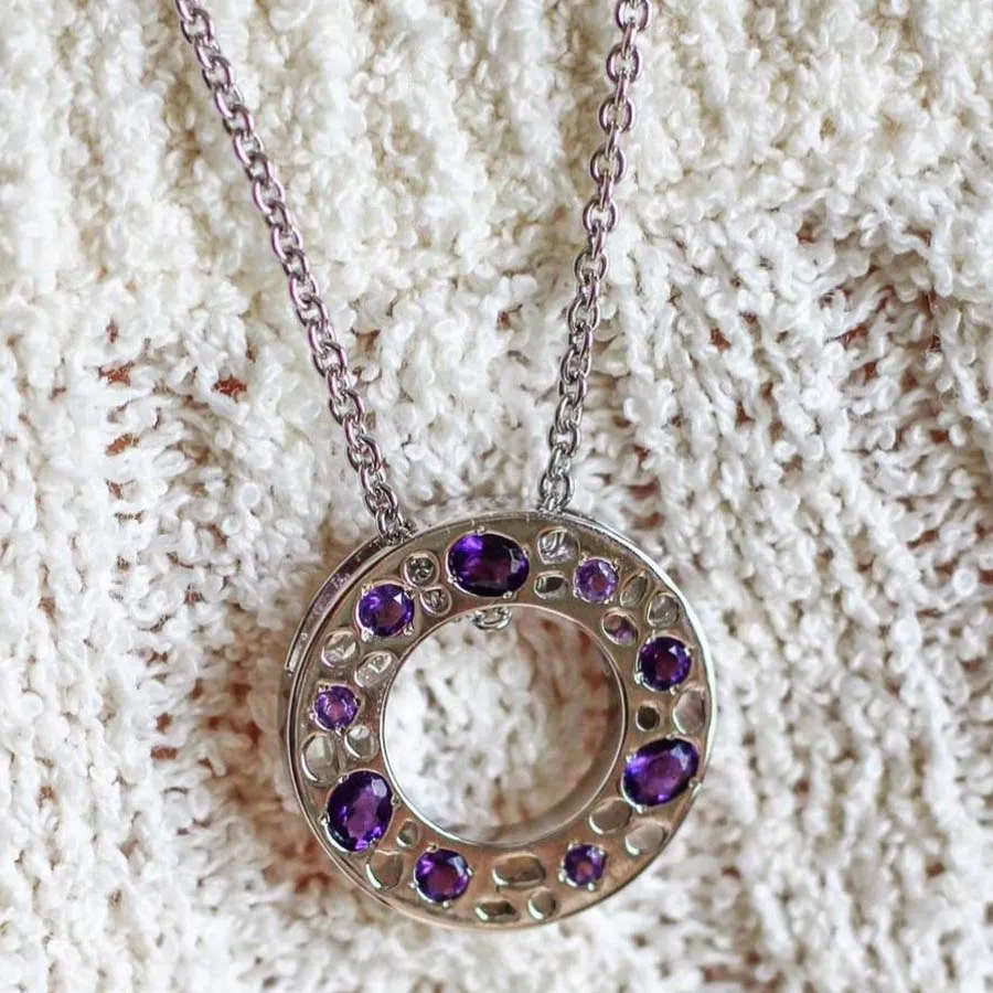 Amethyst Lattice Hoop Earrings   Amethyst Lattice Band Ring   Lattice Eternity Necklace with Amethyst