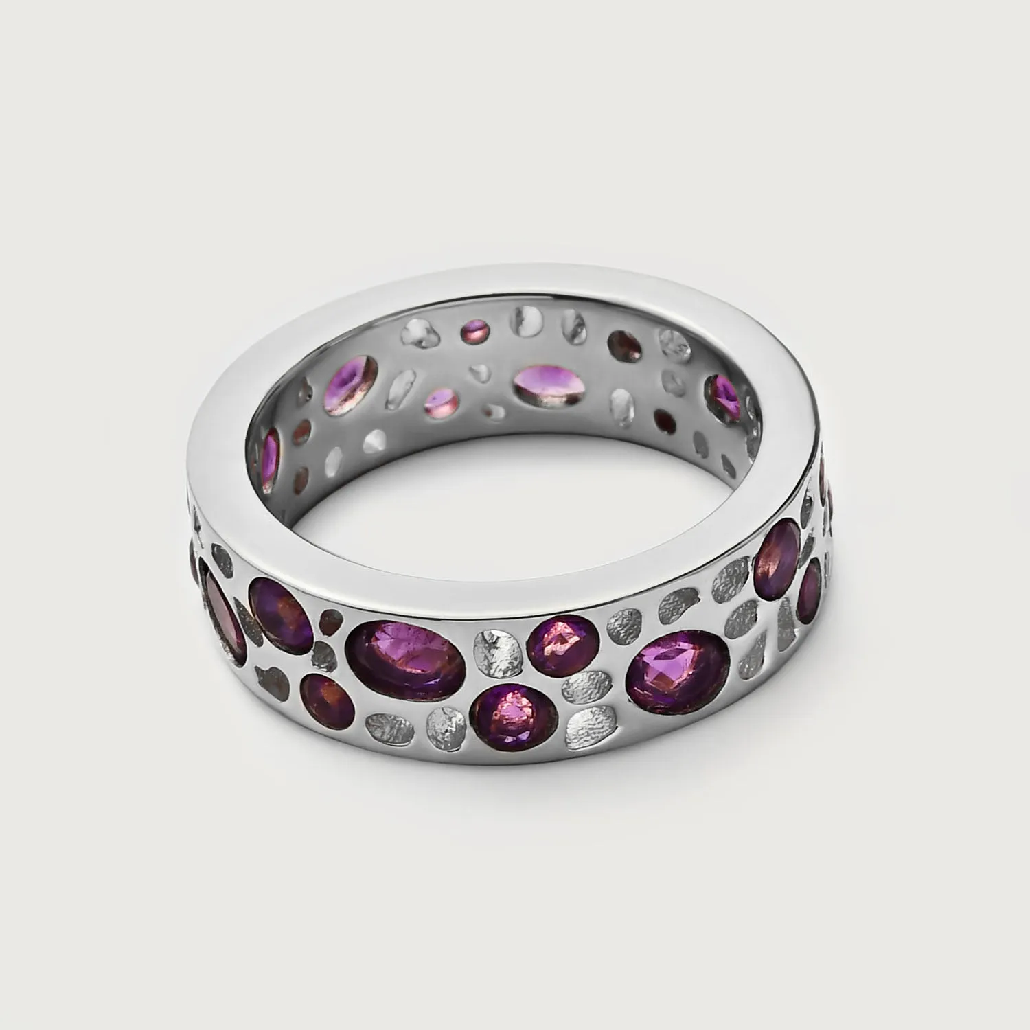 Amethyst Lattice Hoop Earrings   Amethyst Lattice Band Ring   Lattice Eternity Necklace with Amethyst