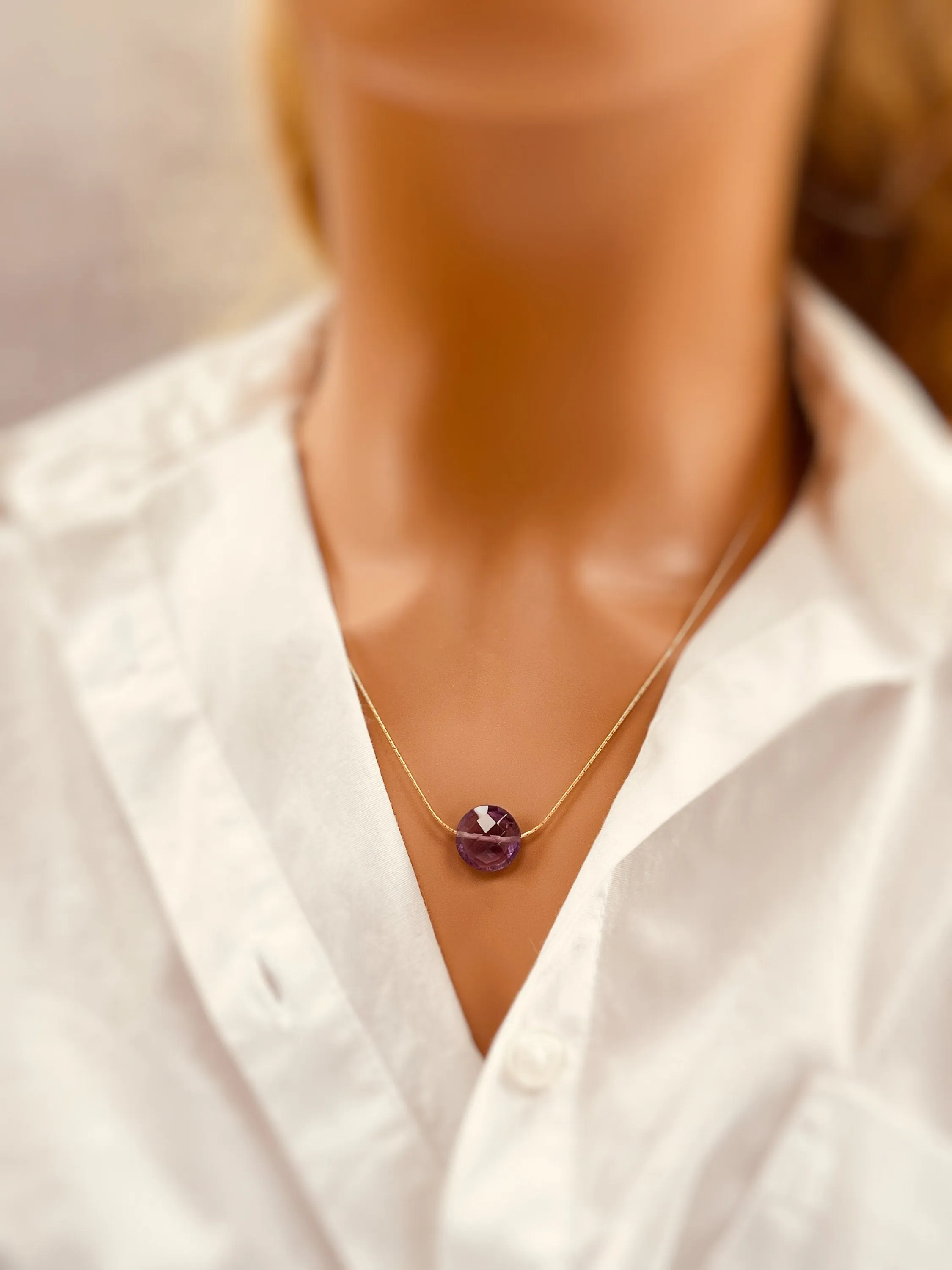 Amethyst Solitaire Necklace Gold