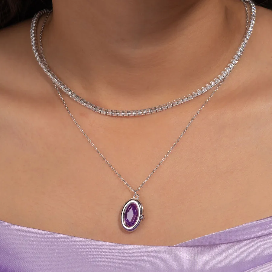 Aura Amethyst Silver Locket Necklace