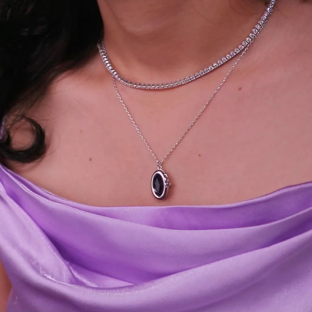 Aura Amethyst Silver Locket Necklace