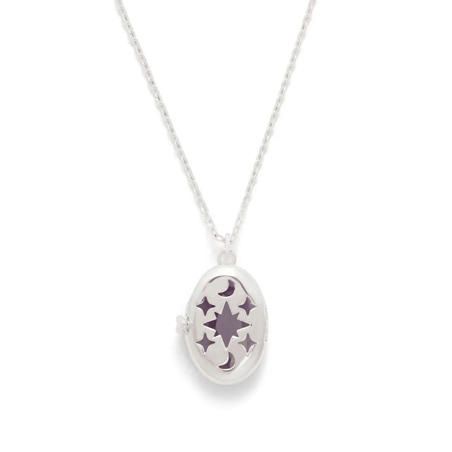 Aura Amethyst Silver Locket Necklace