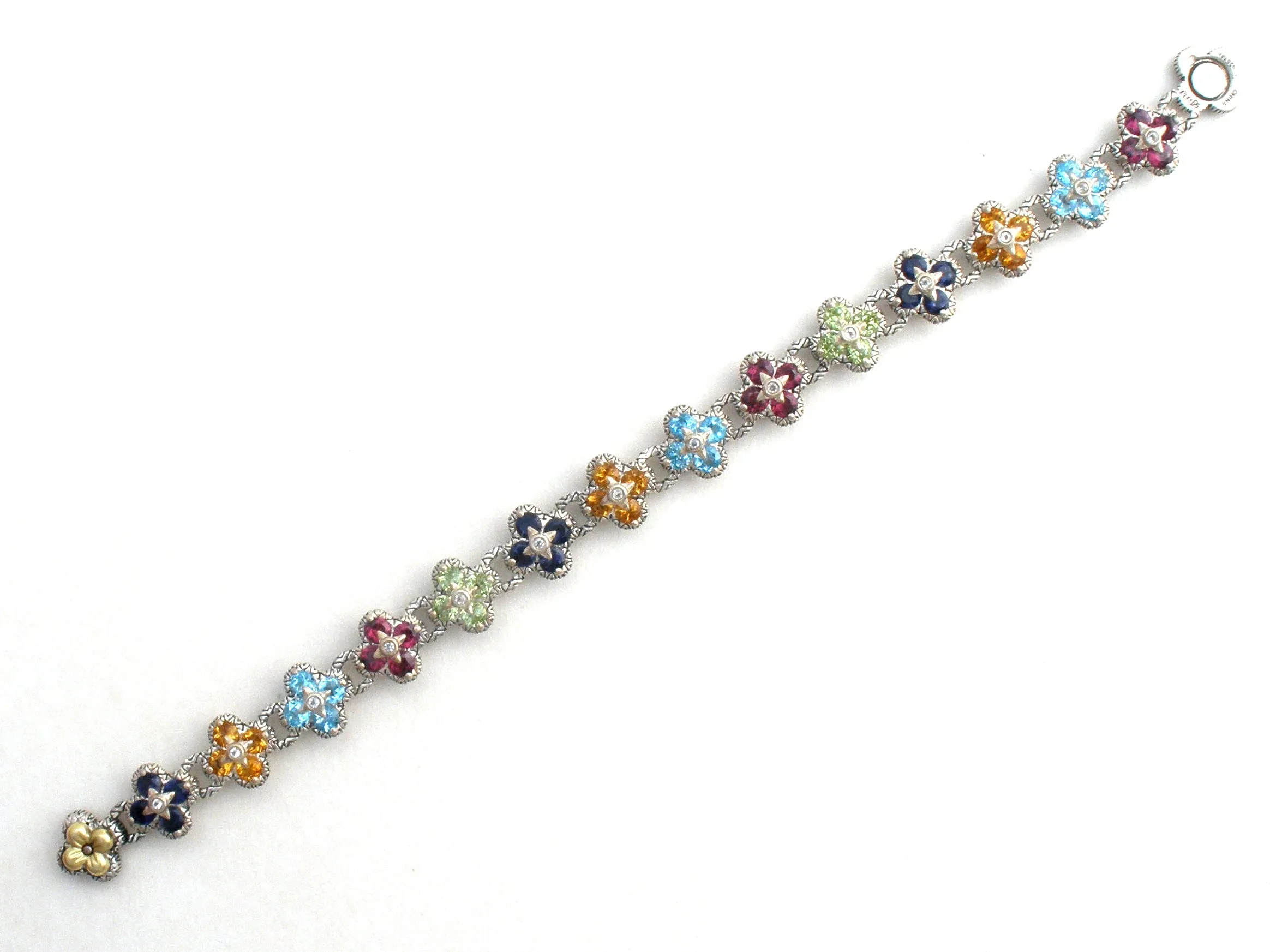 Barbara Bixby Multi Gemstone Flower Bracelet 925 18K