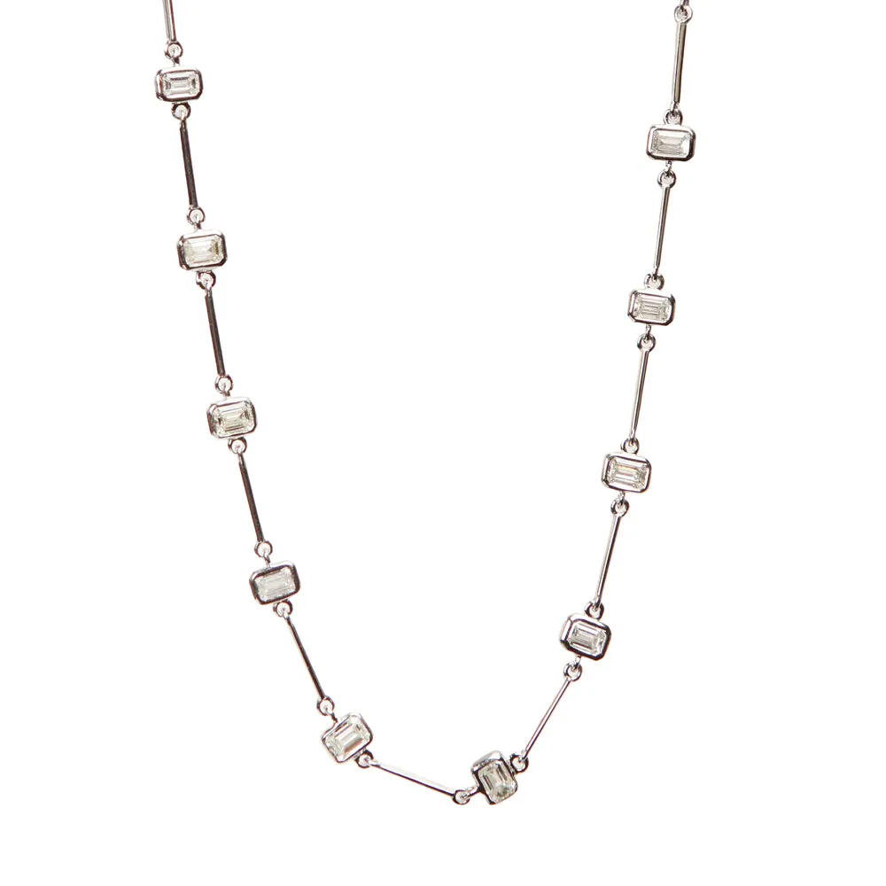 Bezel Set Emerald Cut Diamond Necklace