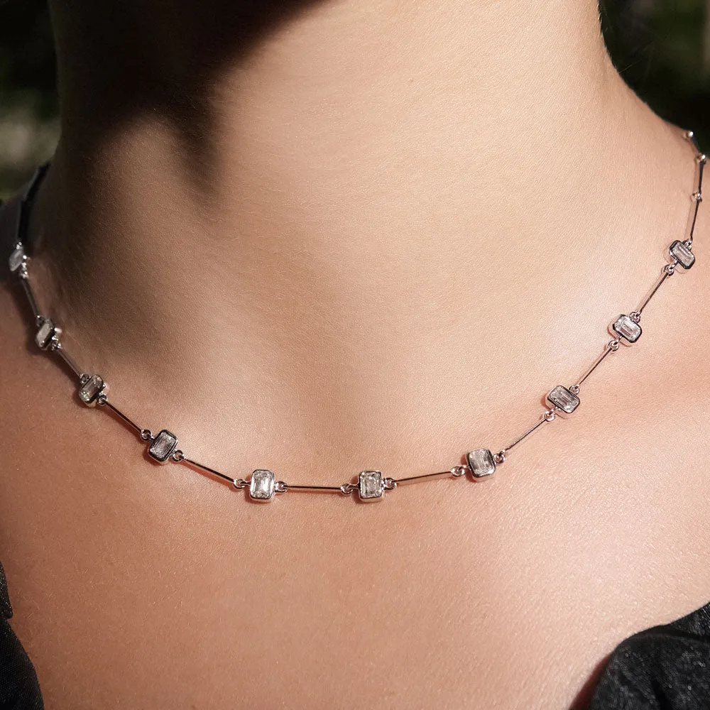 Bezel Set Emerald Cut Diamond Necklace