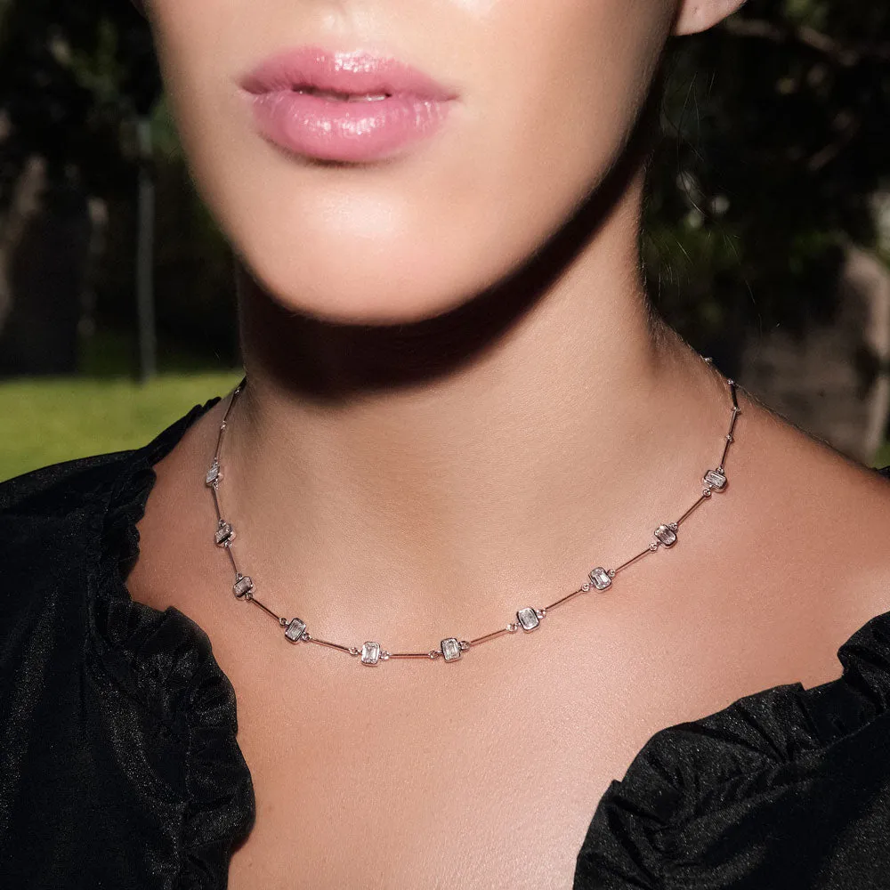 Bezel Set Emerald Cut Diamond Necklace