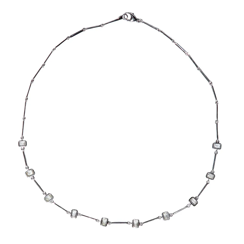 Bezel Set Emerald Cut Diamond Necklace