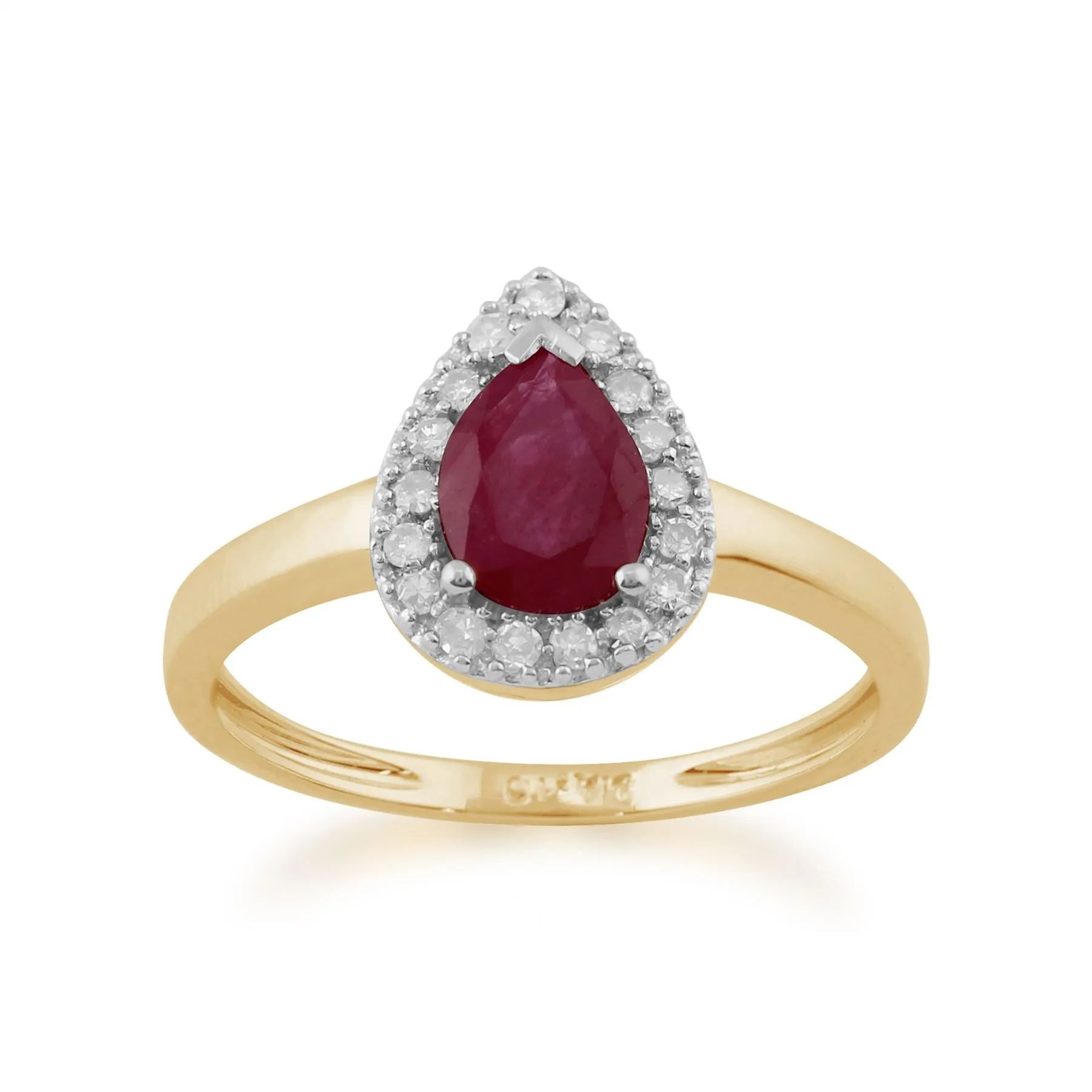 Birnenförmiger Rubin & Diamant Ring in 9ct Gelb Gold