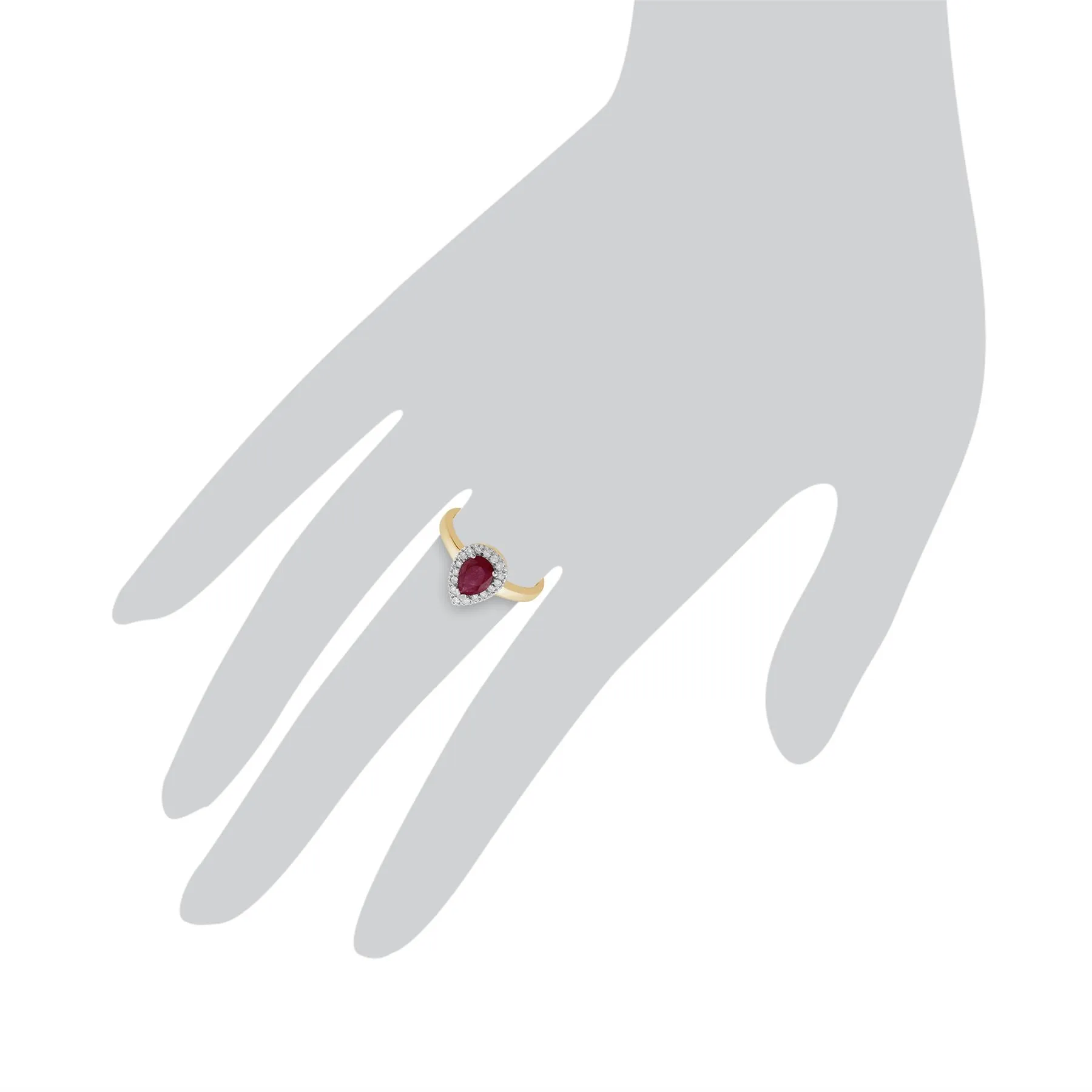 Birnenförmiger Rubin & Diamant Ring in 9ct Gelb Gold
