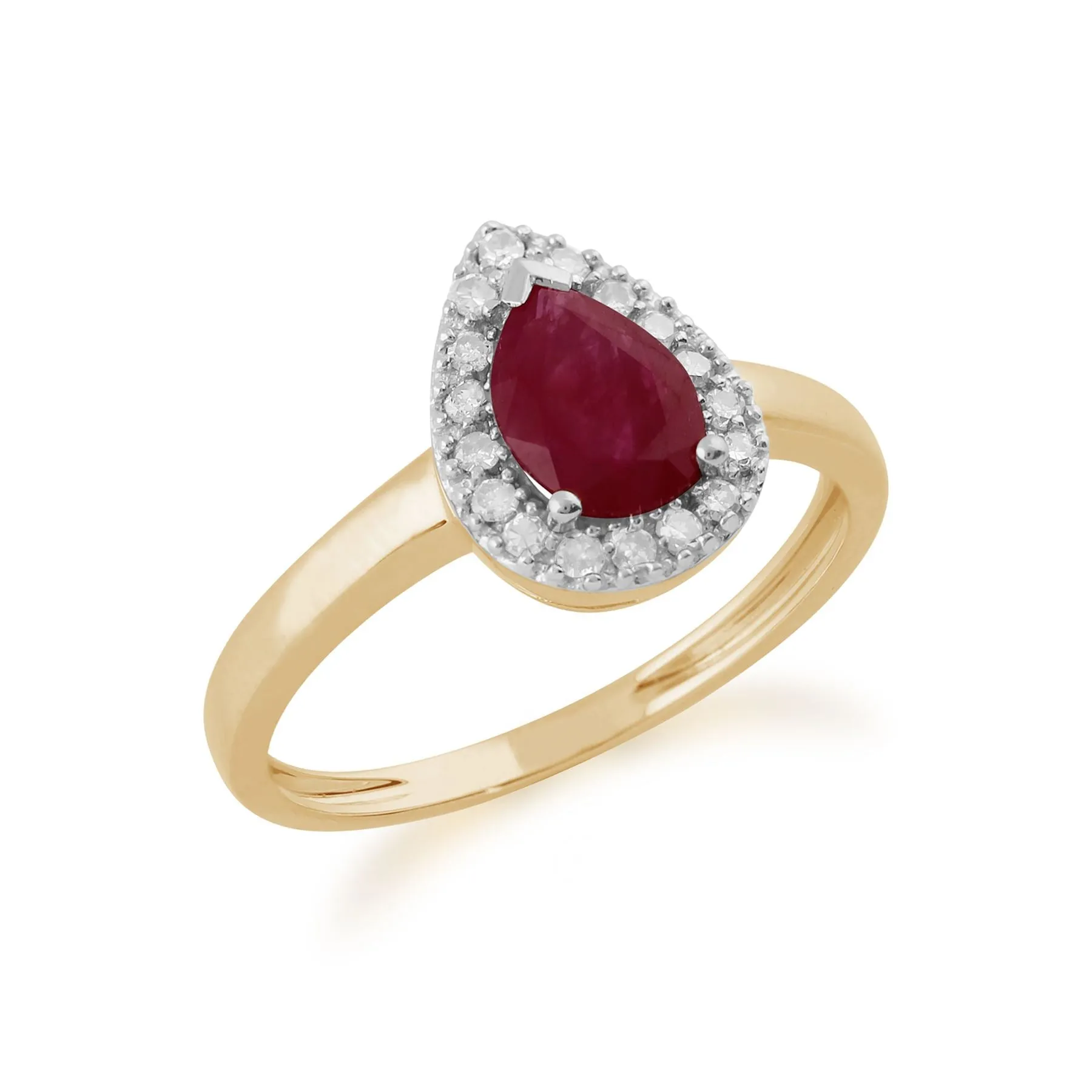 Birnenförmiger Rubin & Diamant Ring in 9ct Gelb Gold