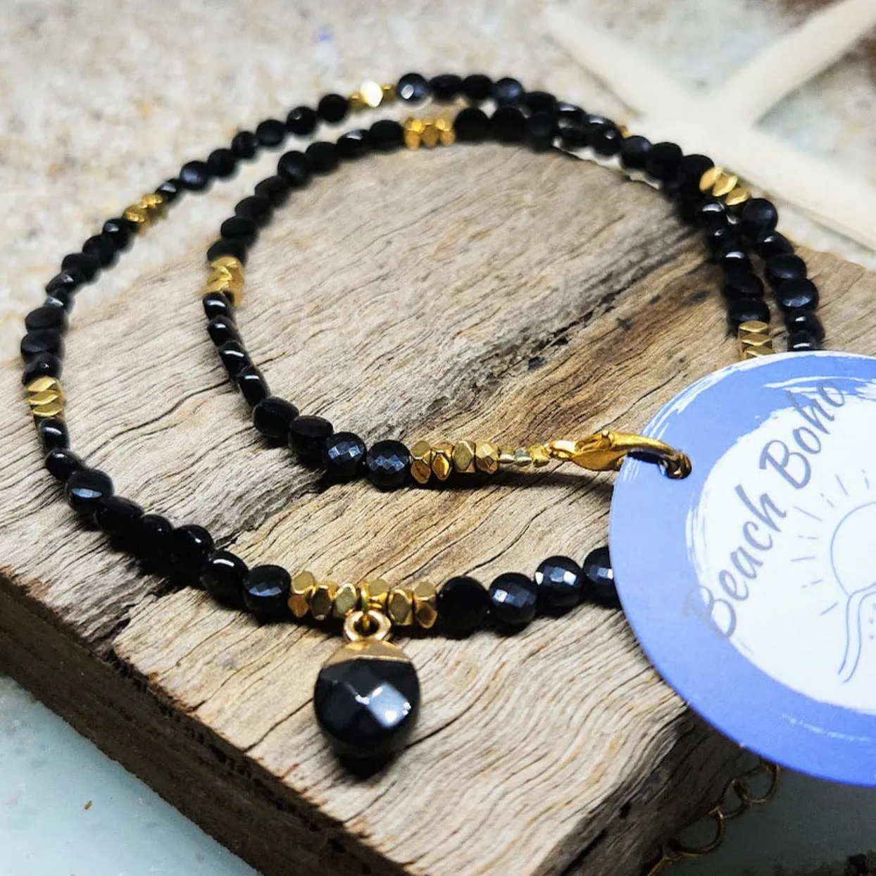 BLACK GOLD - ONYX HEMITITE CHARM NECKLACE