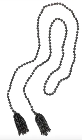 Black Lava Lariat Necklace with onyx tassels
