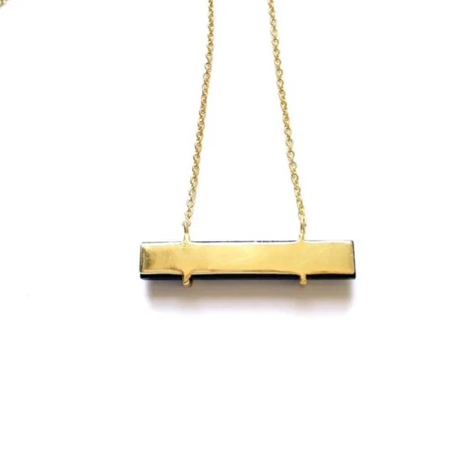 Black Onyx Bar Pendant Gold Necklace 18”