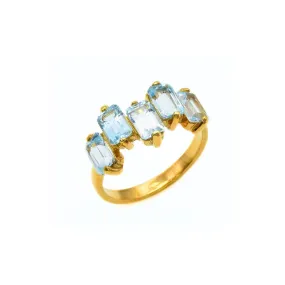 Blue Topaz Gold Ring - Gold Baguette Band - Natural Topaz Ring