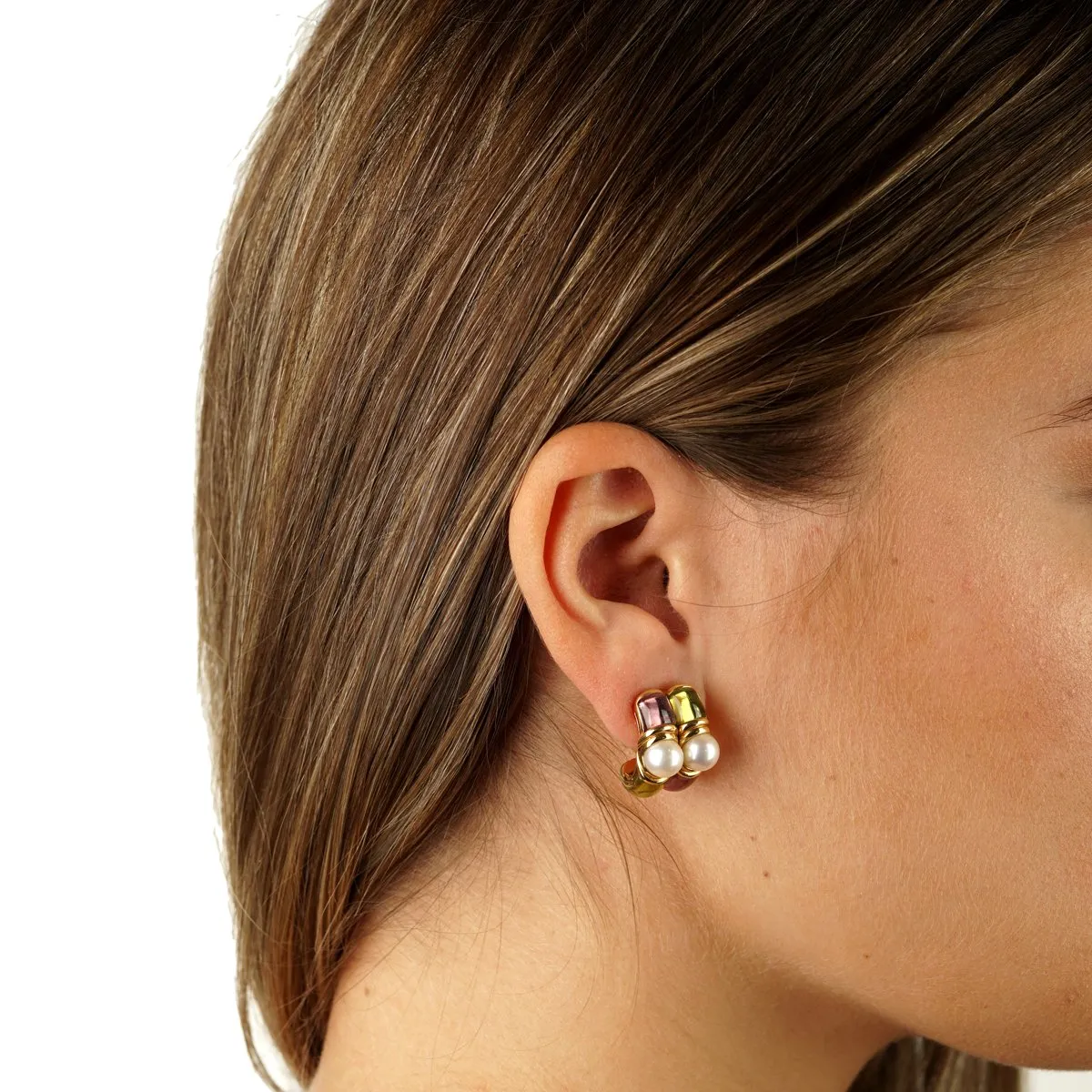 Bulgari Amethyst Peridot Yellow Gold Hoop Earrings